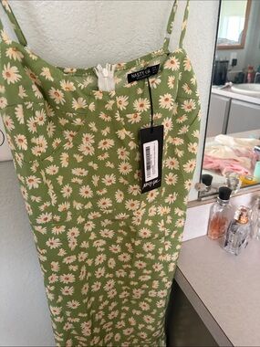 Nasty Gal Olive Green Daisy Slip Midi Skirt